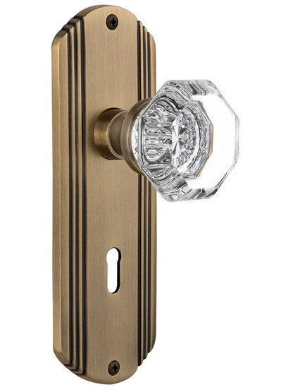 Streamline Deco Door Set With Waldorf Crystal Glass Door Knobs in Antique Brass .